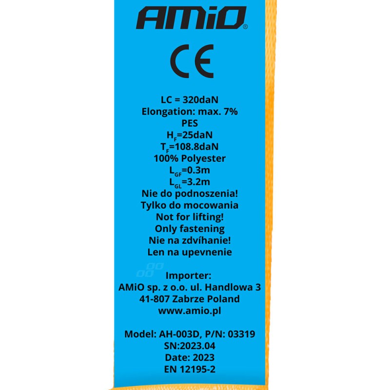 ΙΜΑΝΤΑΣ ΔΕΣΙΜΑΤΟΣ ΜΕ ΚΑΣΤΑΝΙΑ ΚΑΙ ΔΙΠΛΟ ΓΑΝΤΖΟ ΜΕ ΑΥΤΟΜΑΤΗ ΕΠΙΣΤΡΟΦΗ (2.5x350cm) ΠΟΡΤΟΚΑΛΙ 640/320kg J-Type AMIO - 1 Τεμ.